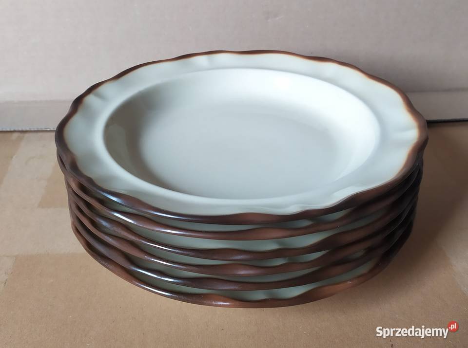 529 TALERZE duże 6 sztuk brązowe głębokie RETRO Kolekcje