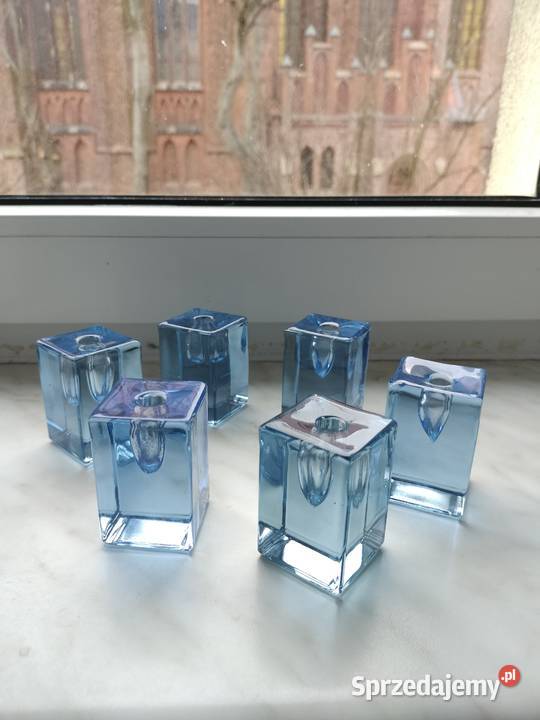 Niebieskie szklane świeczniki zestaw Pozostałe