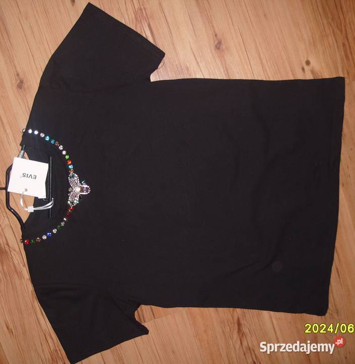 NOWY czarny tshirt EVIS biżuteryjna mucha Rawicz