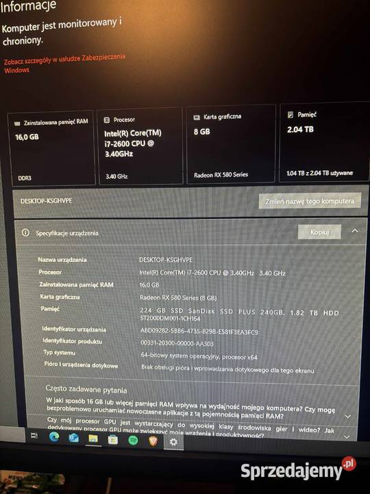 Komputer stacjonarny i7 16GB RAM RX 580 8GB Krąplewice