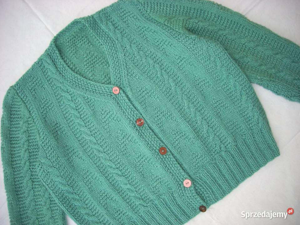 Sweter Robiony na Drutach 42 44 zielony