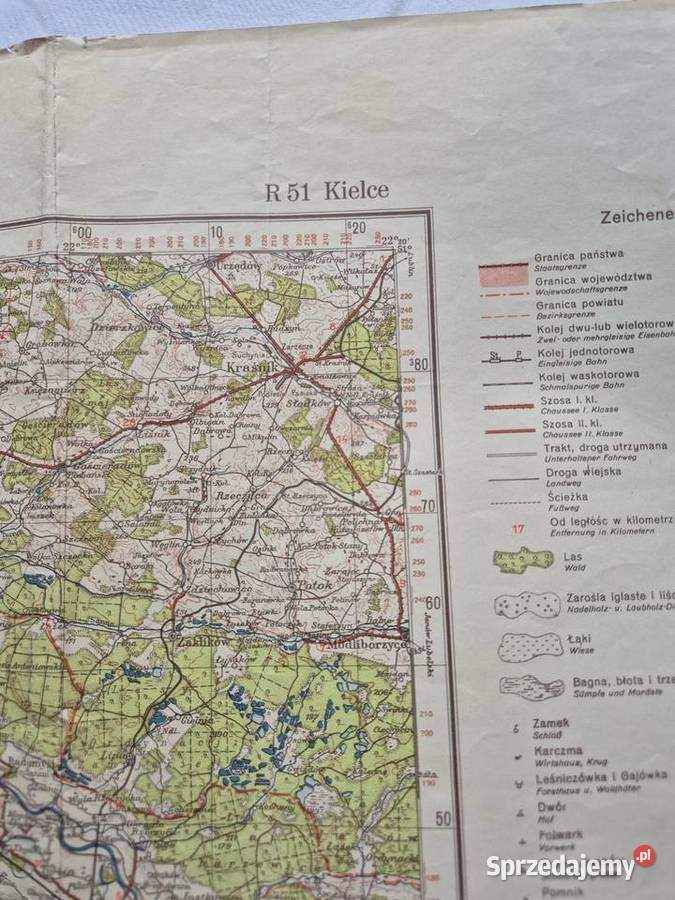 Mapa Wehrmacht 1940 GG Kielce Rzeszów rzeka Brzesko