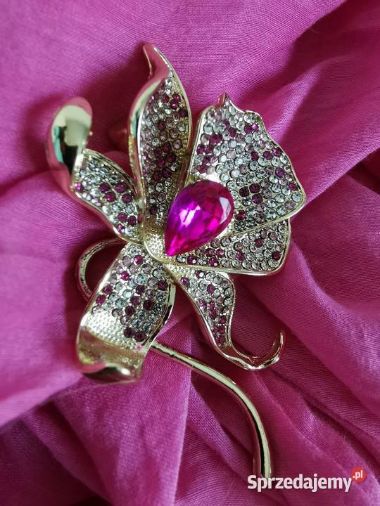 Broszka damska elegancki złotoróżowy kwiat Kraków