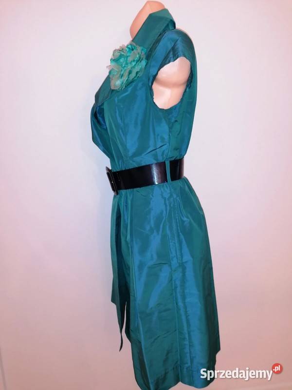 Sukienka w kolorze morskim z paskiem kwiatkiem Warszawa sprzedam