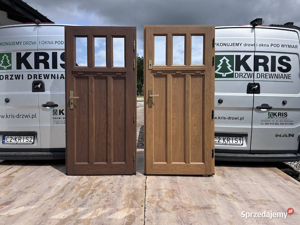Drzwi zewnętrzne drewniane z doświetlem montaż Wrocław