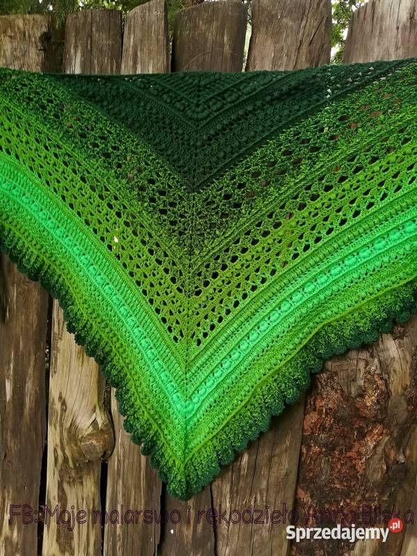 Chusta ombre w kolorach zieleni rękodzieło na Skarżysko-Kamienna