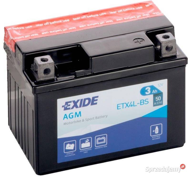Akumulator motocyklowy 12V 3Ah 50A EXIDE ETX4LBS Kościerzyna