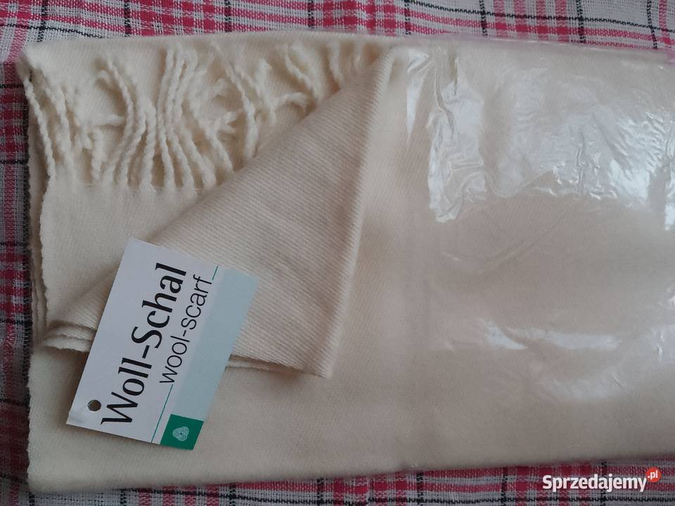 Szal szalik damski kremowy wełna Chrzanów