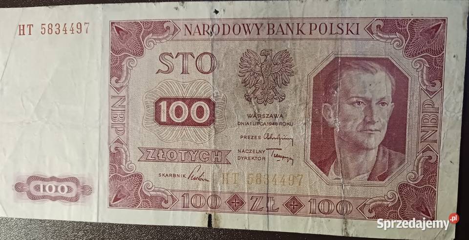 100 złotych Robotnik 1VII1948 rseria HTw ramce wielkopolskie Konin sprzedam