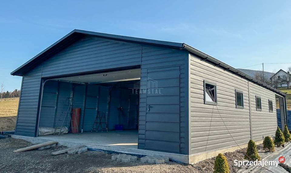 Garaż blaszany 8x8m wiata 2m brama segmentowa Biała Podlaska