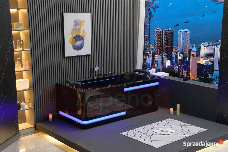 Czarna wanna z hydromasażem EBX869 prostokątna