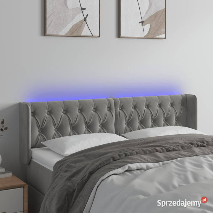Zagłówek do łóżka z LED jasnoszary 147x16x7888 mazowieckie Warszawa