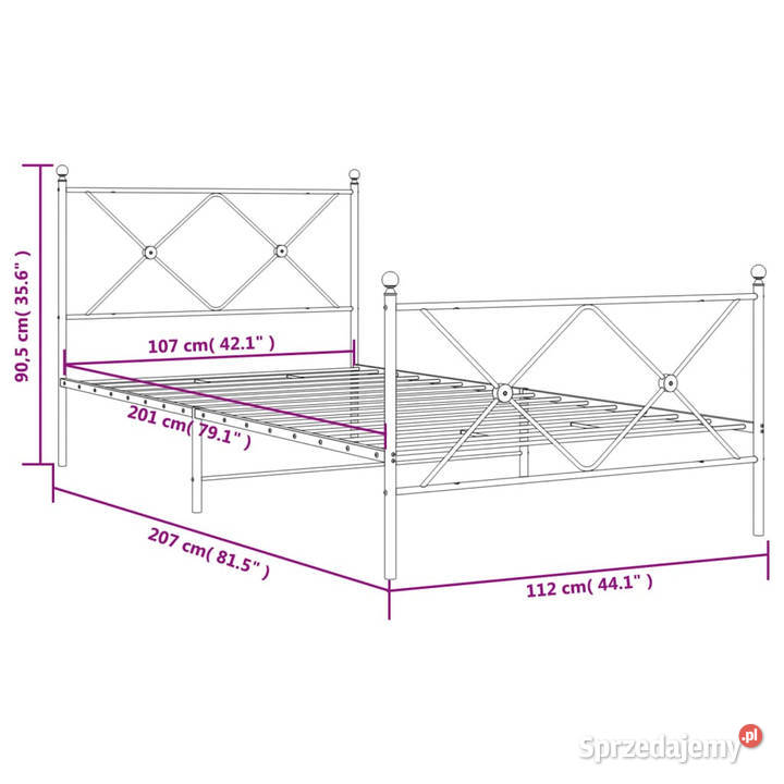 Łóżko Metalowe Czarne Rama Łóżka Ze Stelażem 90cm