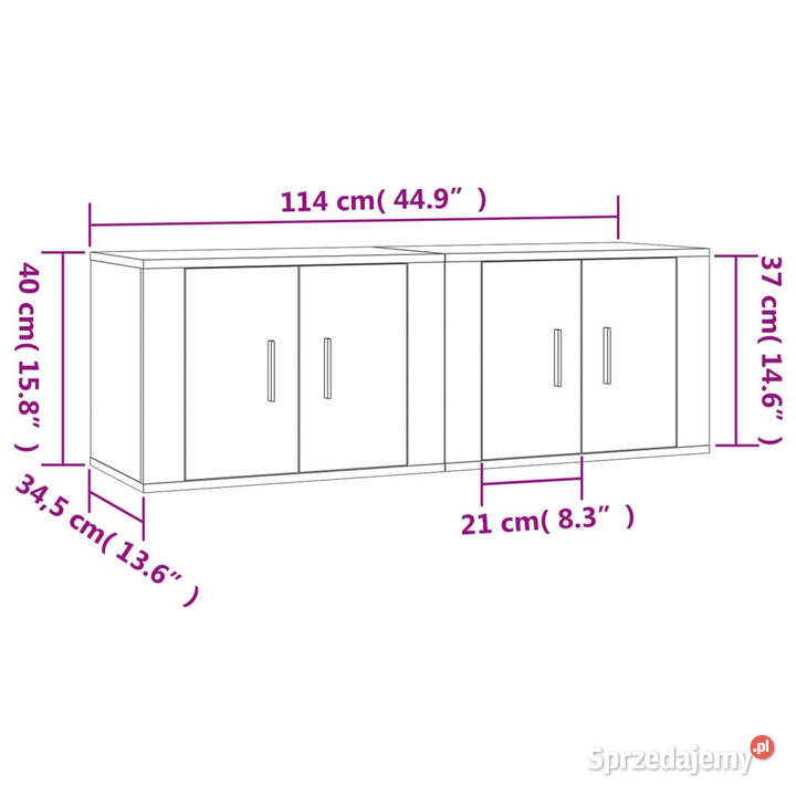 Wiszące szafki TV 2 brązowy dąb 57x345x40 Warszawa