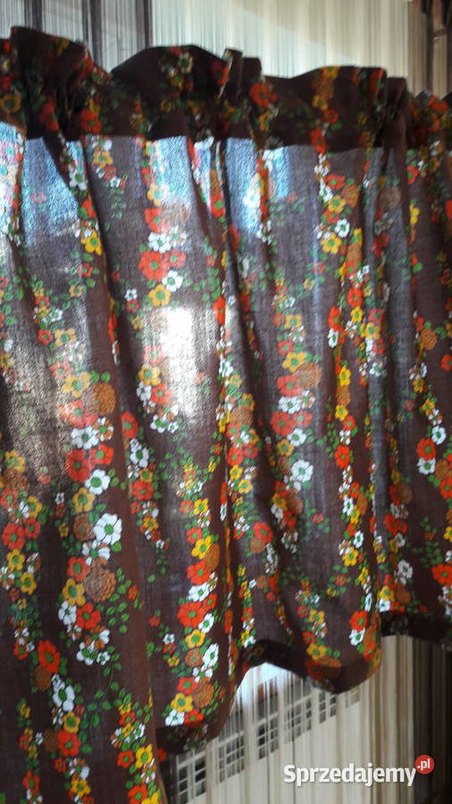 Bawełniana zazdrostka brąz kwiatki folklor 132 x mazowieckie