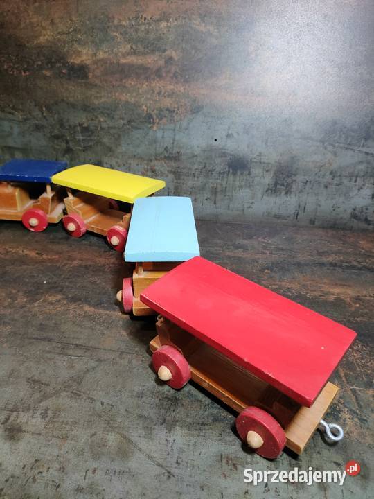 Drewniany pociąg zabawka vintage PRL kolekcje Kalisz