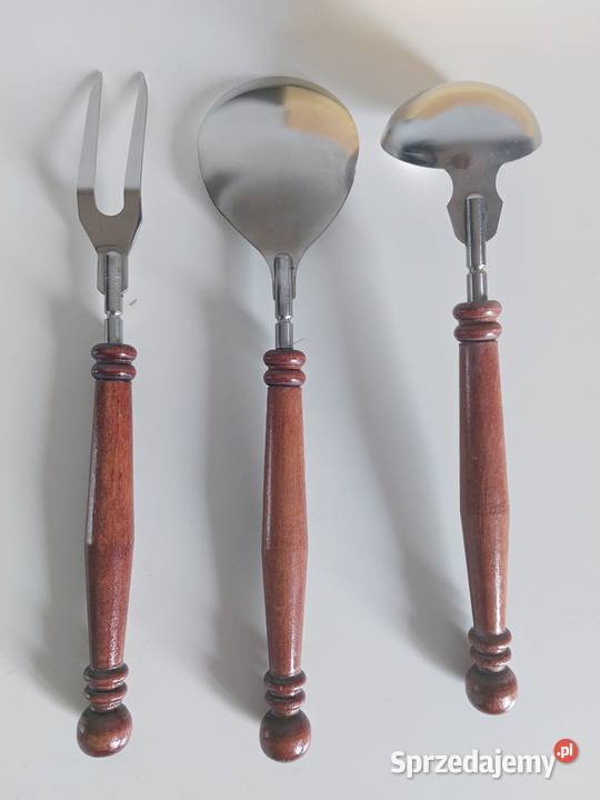 drewniane akcesoria zestaw stołowy do sałatek Antyki, Sztuka, Kolekcje wielkopolskie Poznań