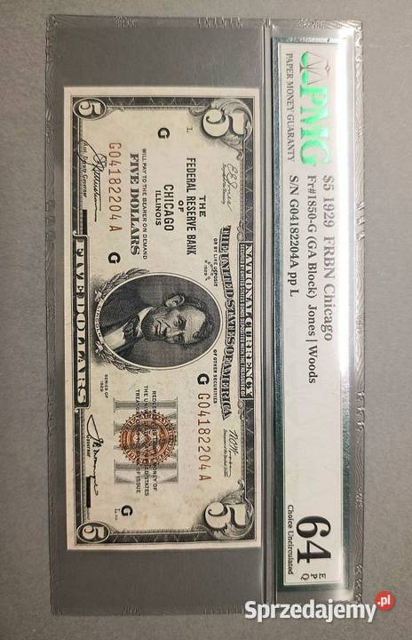 USA 5 Dolarów 1929 r Chicago PMG 64 EPQ Kolekcje warmińsko-mazurskie Węgorzewo sprzedam
