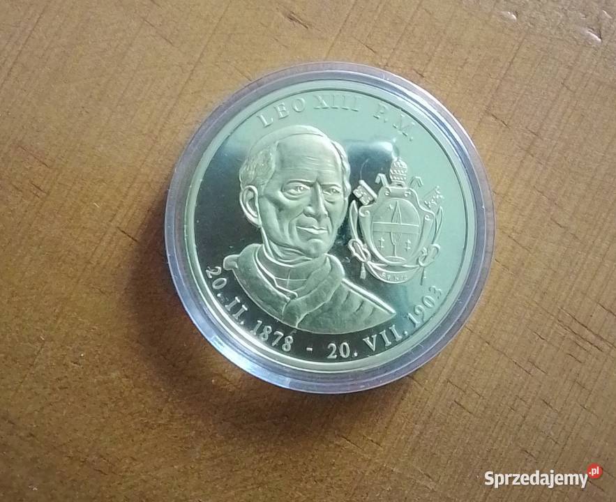Medal papieża Leon XIII pozłacany w kapslu Gdynia