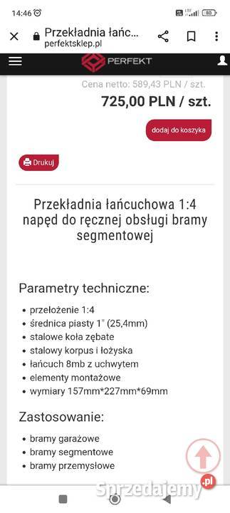 Przekładnia łańcuchowa do bram garażowych