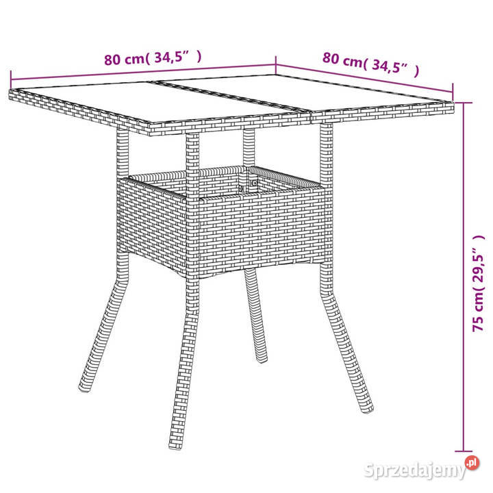Stół ogrodowy ze szklanym blatem czarny 80x80x75 Warszawa