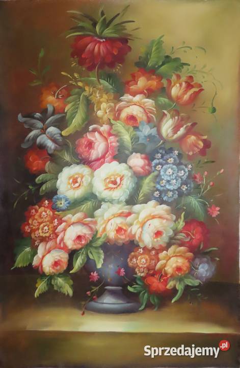 Obraz olejny na płótnie - kwiaty w wazonie