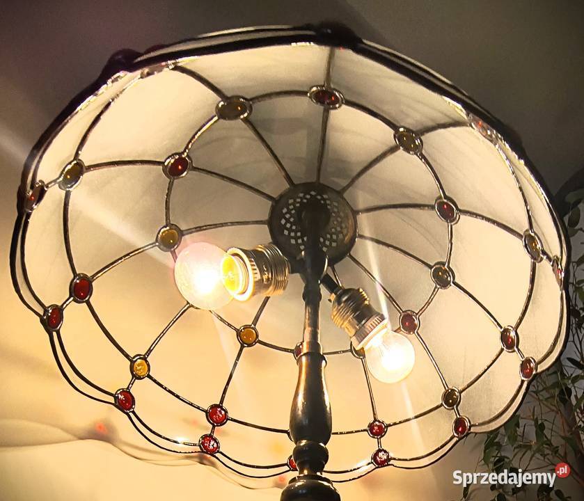 Lampa mosiądz witraż szkło gięte kaboszony Antyki Wysoka