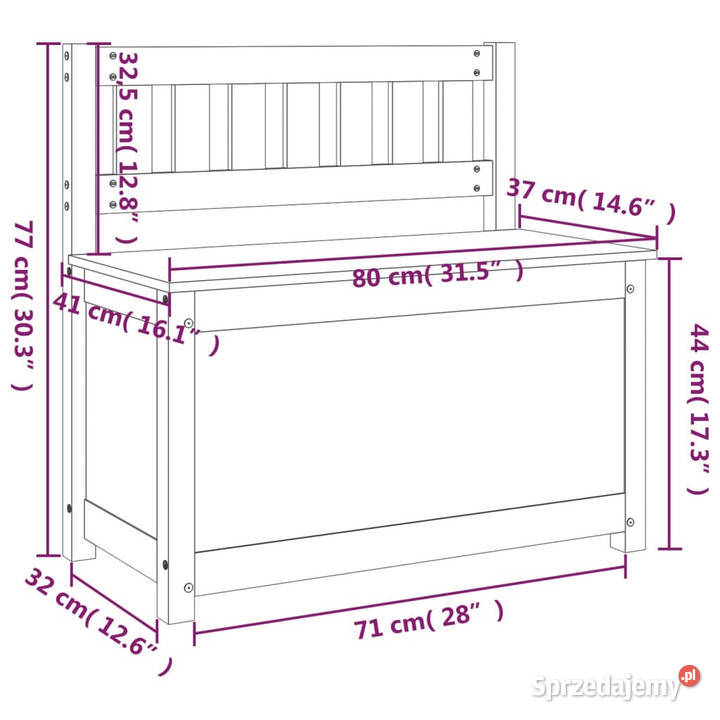 Ławka biała 80x41x77 lite drewno sosnowe Warszawa