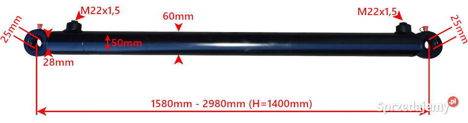 Siłownik Hydrauliczny 50x28x1400 OPRYSKIWACZ nieuszkodzony kujawsko-pomorskie Solec Kujawski