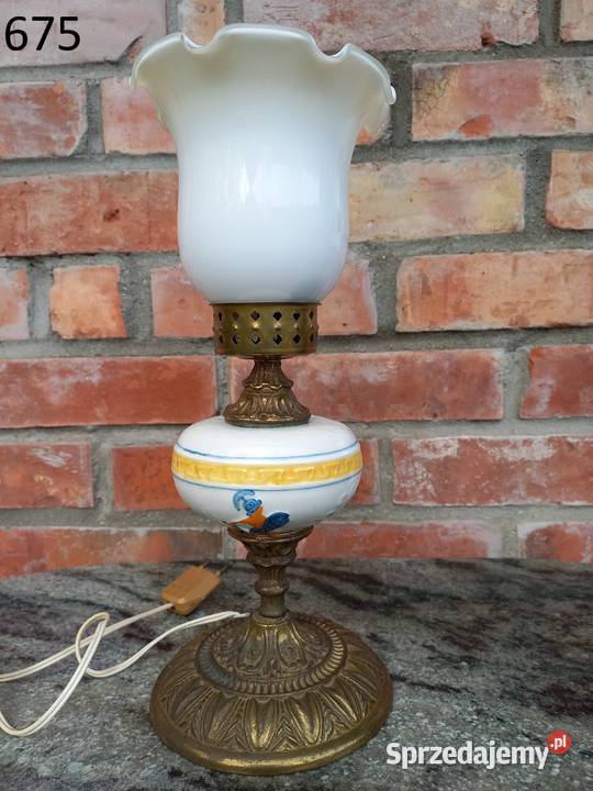 Lampka nocna stołowa mosiężna z ceramiką szklana odcienie żółtego zachodniopomorskie Gawroniec sprzedam