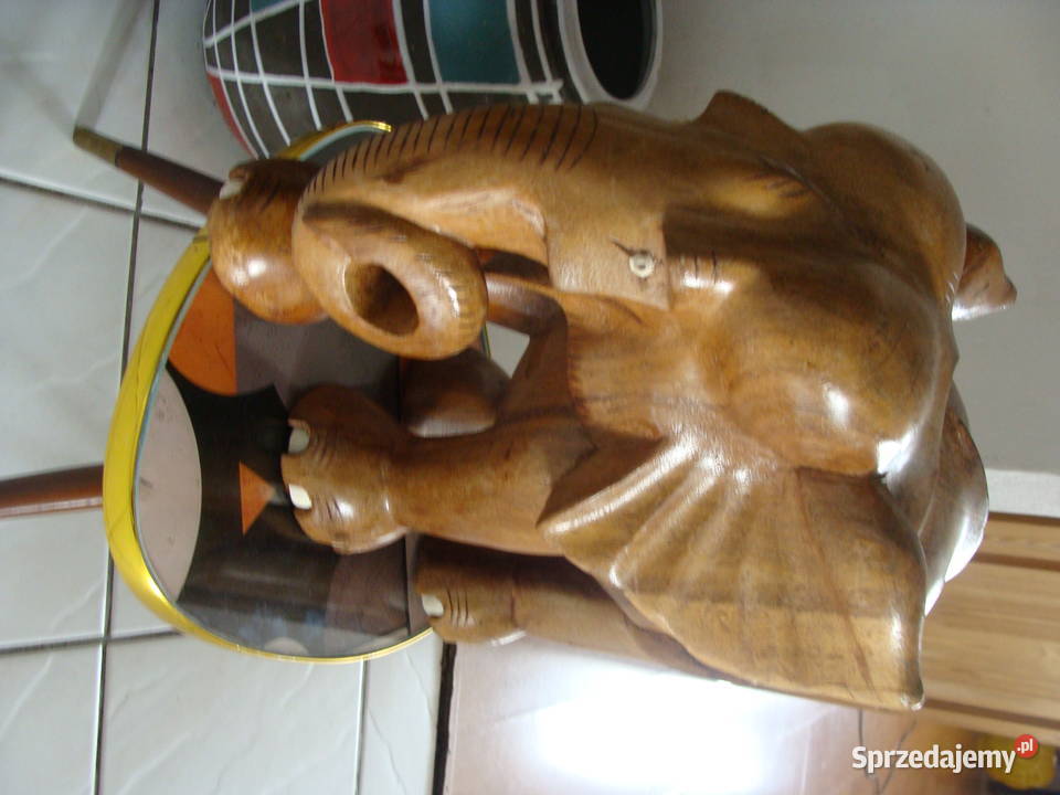 Rzeźba Figurka SŁOŃ Drewno Rękodzieło 35x34