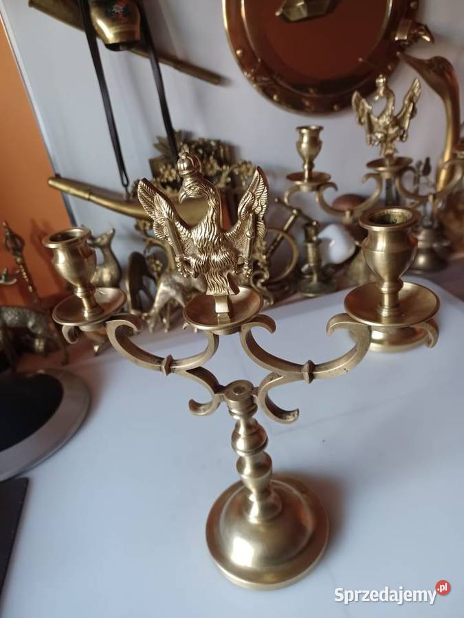 Piękny masywny mosiężny świecznik Księstwo Poznań