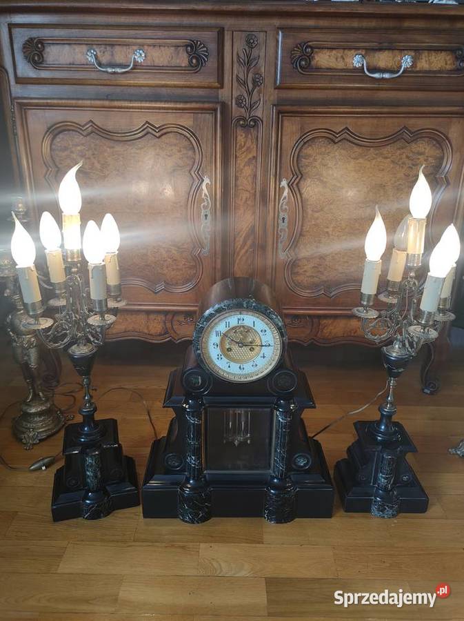 zegar marmuroewy z francji z kaladabrami