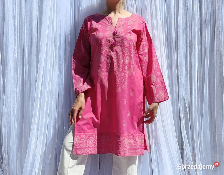 Tunika orientalna S 36 M 38 różowa czarna chusta długi Szczecin