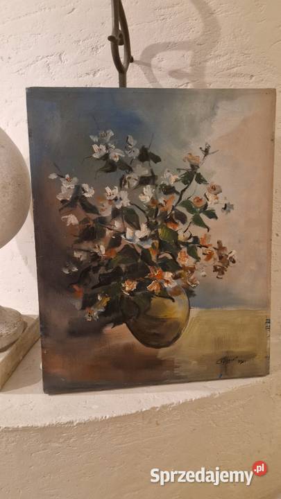 OBRAZ martwa natura kwiaty olej płótno autograf sprzedam