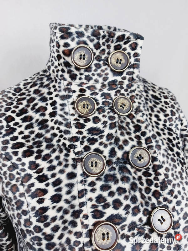 Płaszcz dwurzędowy futerko panterka animal print Złoczew