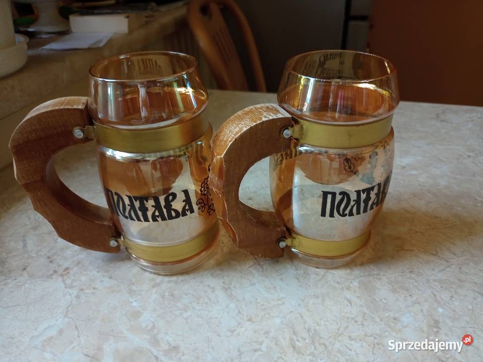 2 szklane kufle miodowe szkło drewniane rączki Częstochowa