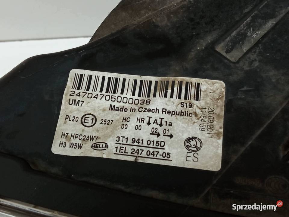 LAMPA PRZÓD LEWA H7 EUROPA 3T1941015D Skoda