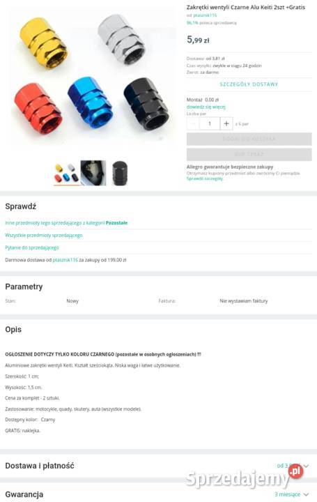 Zakrętki wentyli Czarne Alu Keiti 2 wielkopolskie