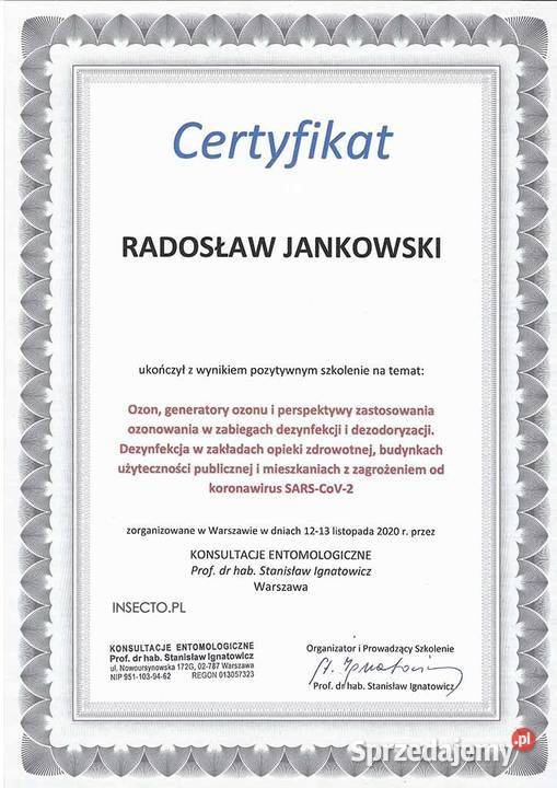 Ozonowanie usuwanie zapachów ozonem mazowieckie Warszawa