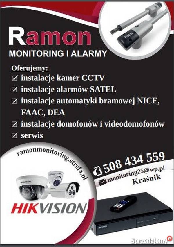 Alarmy Monitoring Full HD Domofony Bramy Kraśnik