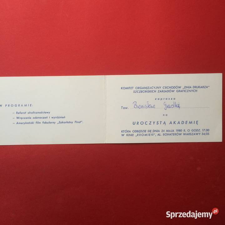 1356 Zaproszenie Na Dzień Drukarza Gładki Antykwariat Szczecin