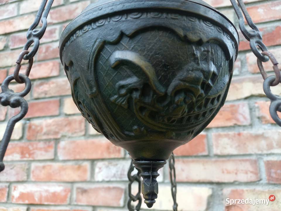 Żyrandol naftowy mosiężny z ceramiką Lampa Gawroniec