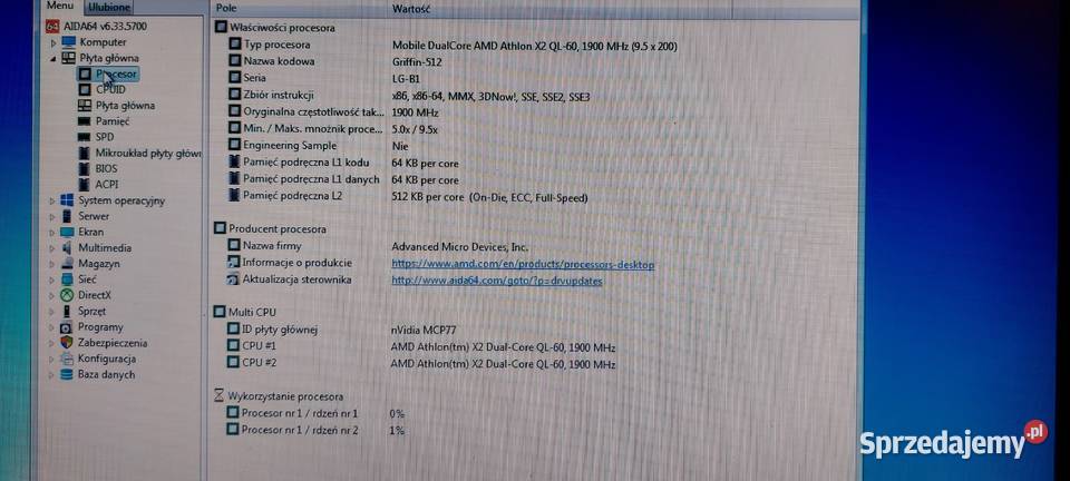 Msi AMD Athlon X2 QL60 1900MHzRam4Gb Hdd320GB Włocławek