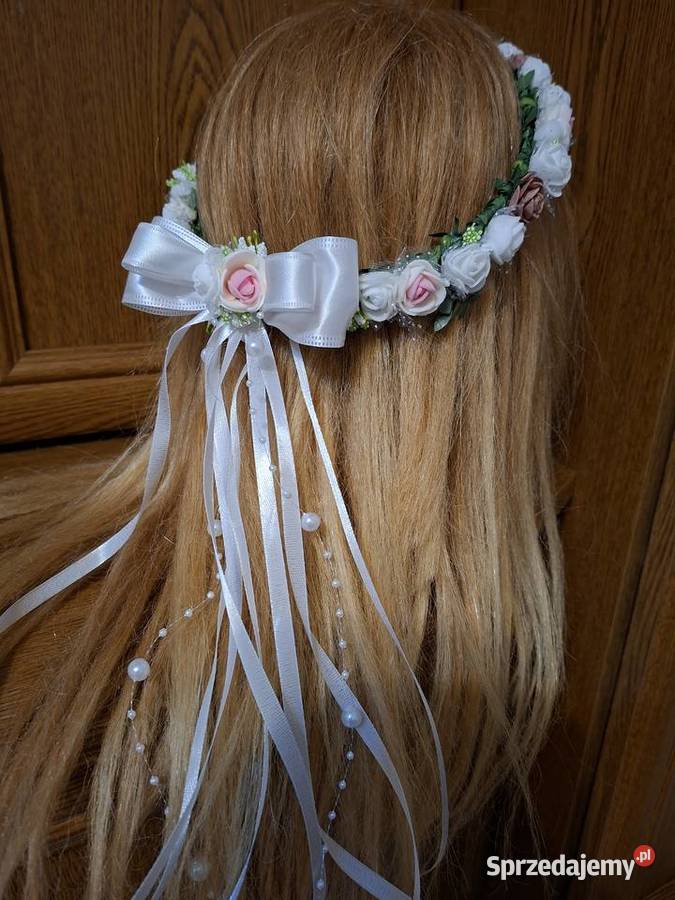 Wianek komunijny delikatny pudrowy róż