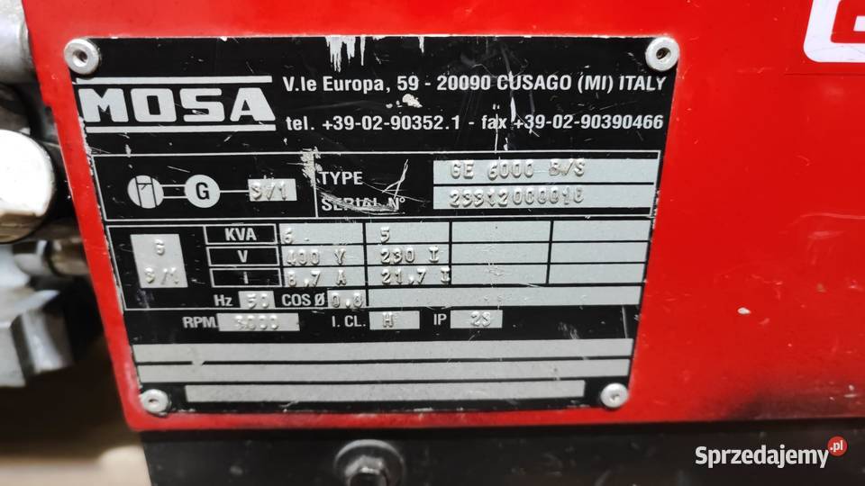 Agregat prądotwórczy MOSA 6kW Sucha Beskidzka