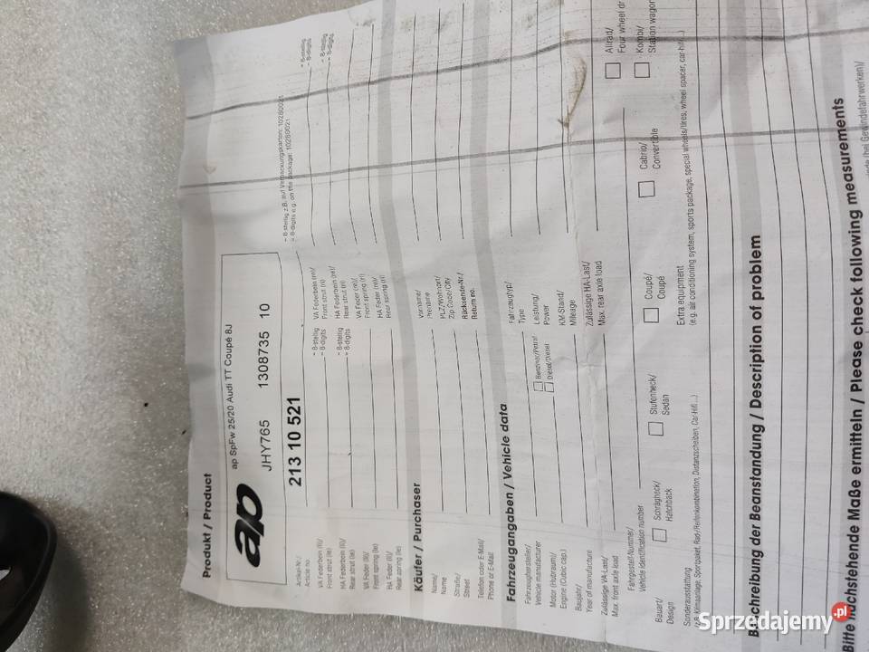 Amortyzatory sprężyny audi TT 8J