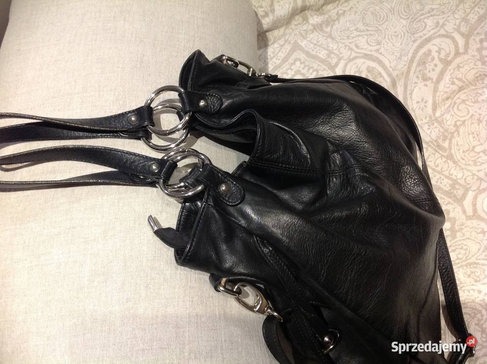 Worek Torebka Skórzana Damska Czarna Skóra Nowa Sól
