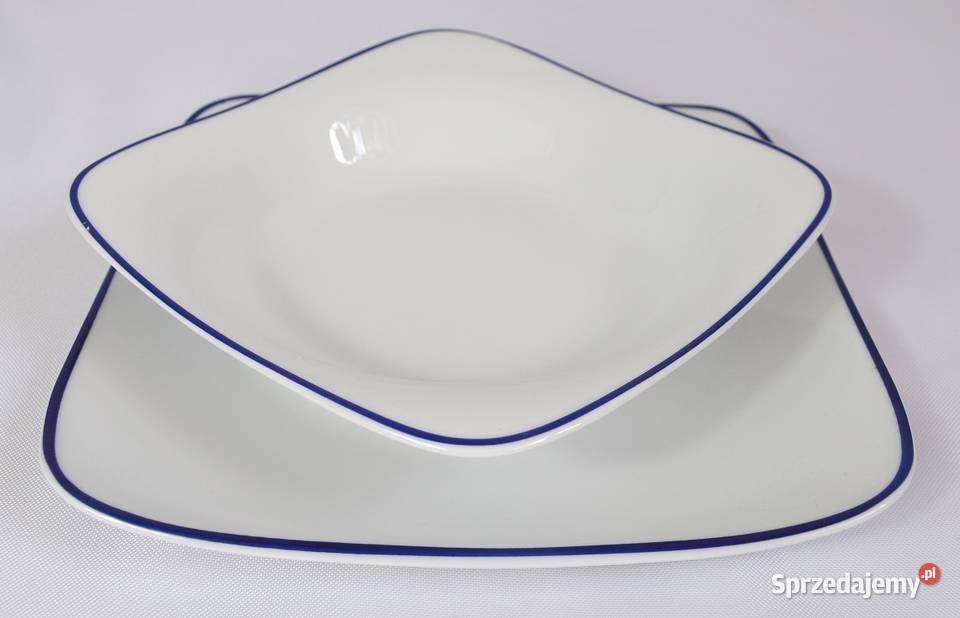 Porcelanowe talerze z niebieskim rantem Warszawa
