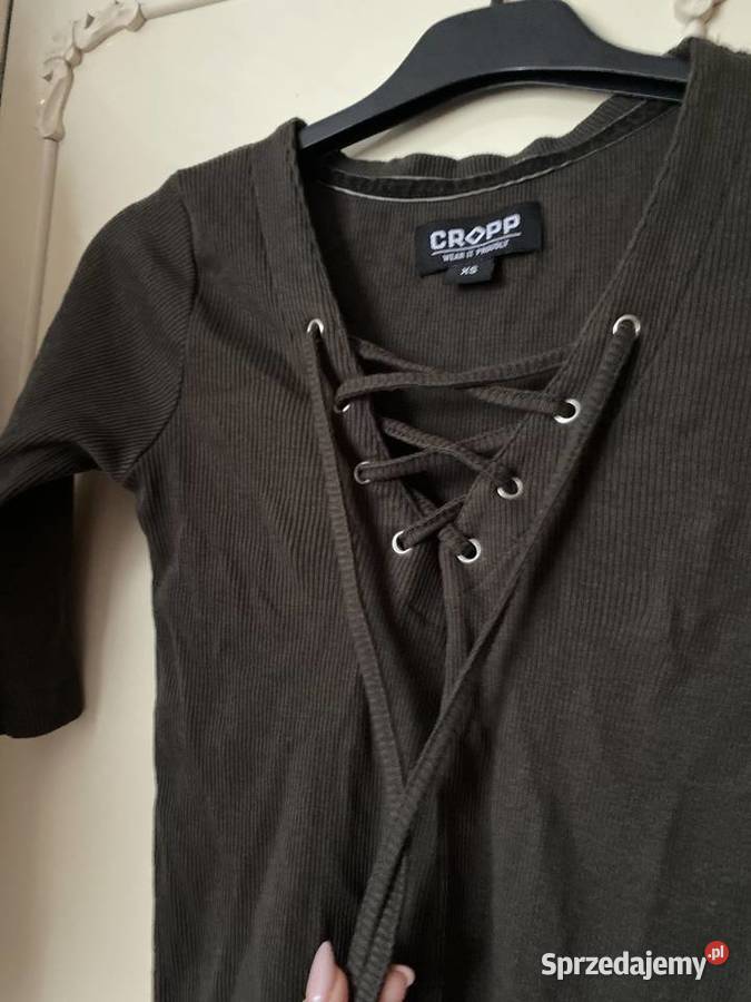 Top bluzka Cropp khaki z wiązaniem sznurowany XS krótki